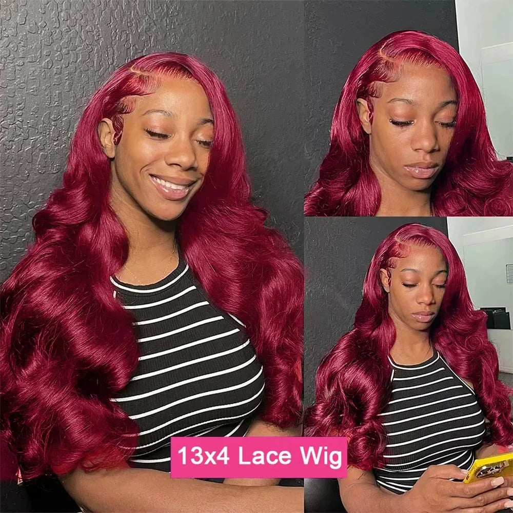 99j Burgundy 13x6 HD Lace Frontal Human Hair Wig 250 Density Body Wave 13x4 Lace Front Wigs Brazilian 100% Human Hair Wigs