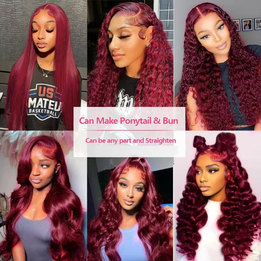 99j Burgundy 13x6 HD Lace Frontal Human Hair Wig 250 Density Body Wave 13x4 Lace Front Wigs Brazilian 100% Human Hair Wigs