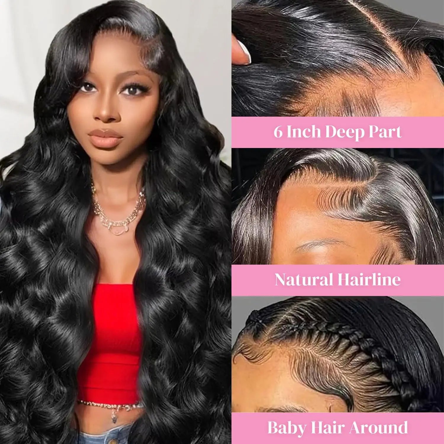 KLAMAN Natural Black Body Wave Wig | 13x4 & 13x6 HD Lace Front | Brazilian Human Hair