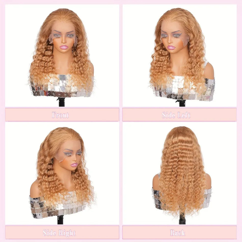 KLAMAN Honey Blonde Deep Wave Wig #27 | 30" Curly HD Lace Front | 200% Density