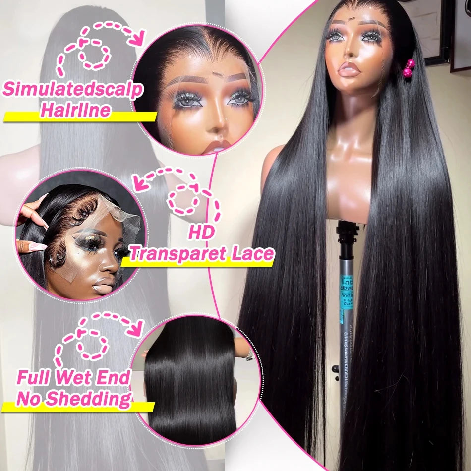KLAMAN Bone Straight Wig | 40" 220% Density 13x4 Transparent Lace Front | Brazilian Human Hair