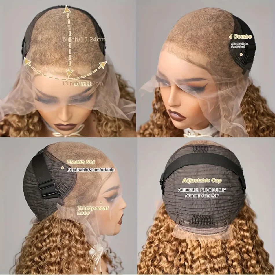 KLAMAN Honey Blonde Deep Wave Wig #27 | 30" Curly HD Lace Front | 200% Density