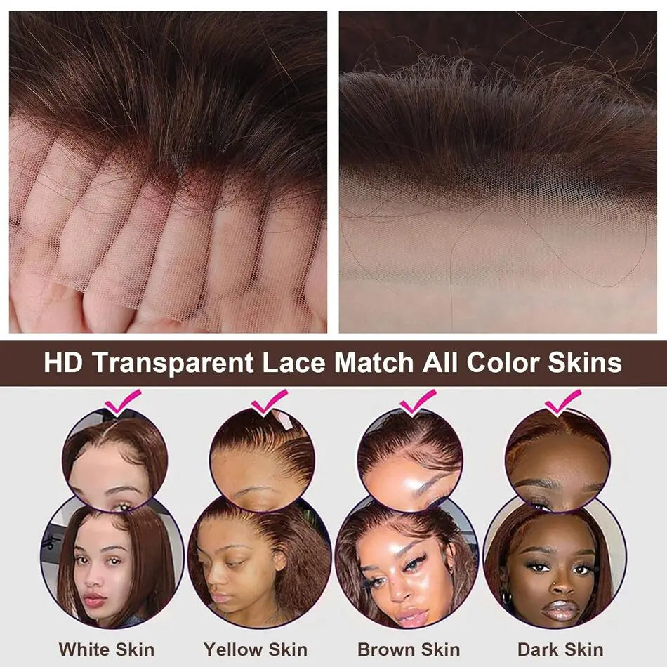 KLAMAN Chocolate Brown Bone Straight Wig | 30" 200% Density 13x6 HD Lace Front | Human Hair