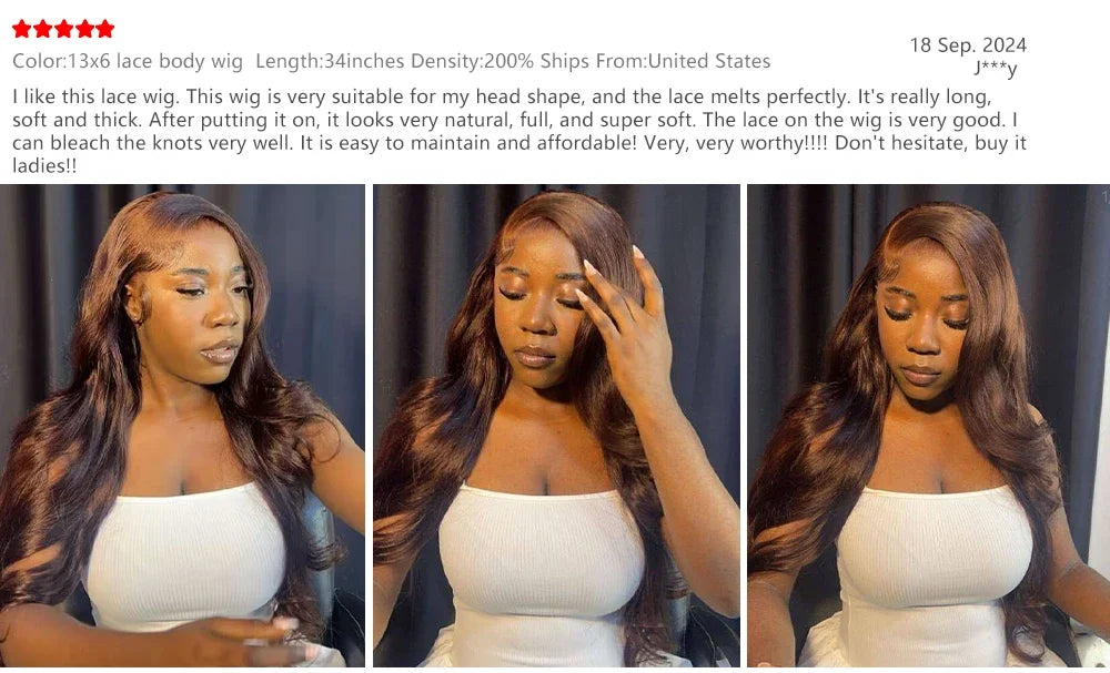 KLAMAN Chocolate Brown Body Wave Wig | 46" 13x4 & 13x6 HD Transparent Lace | Remy Human Hair