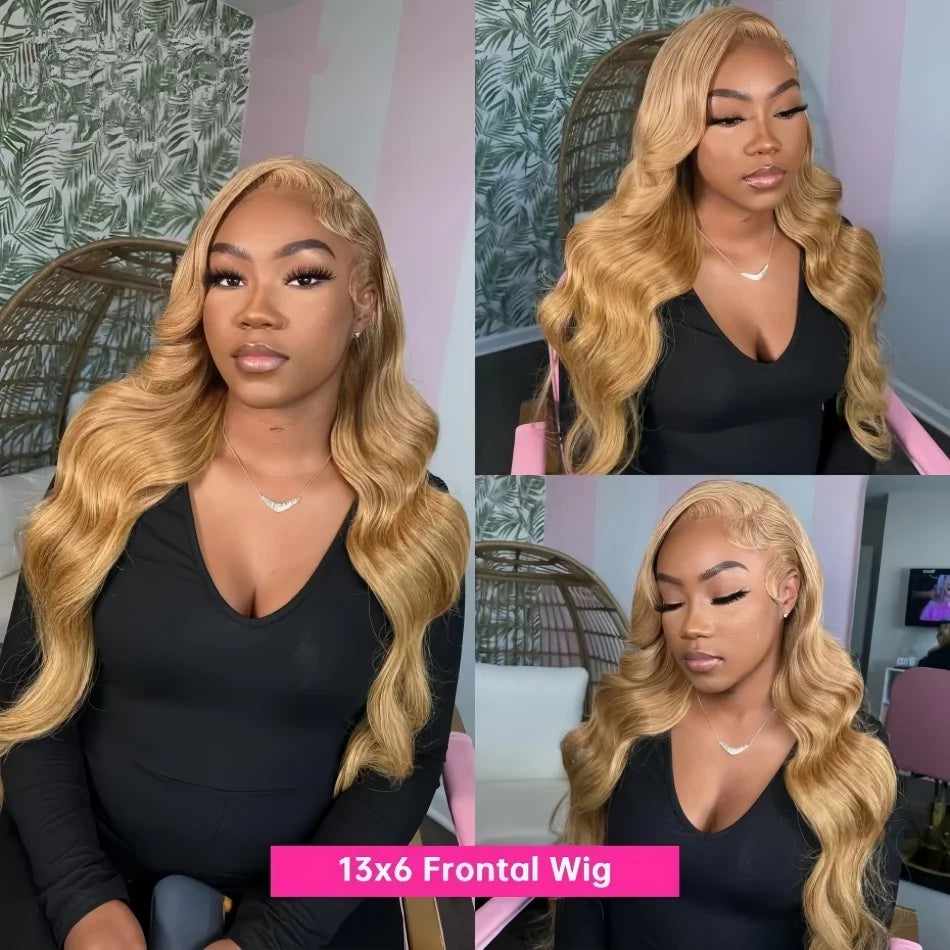 Body Wave Human Hair Wigs 27 Honey Blonde 13X6 Hd Lace Frontal Wig 100% Human Hair 250 Density Colored Preplucked Brazilian Wigs