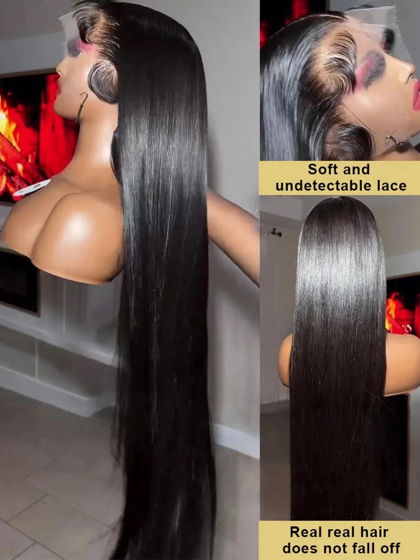 KLAMAN Bone Straight Wig | 40" 220% Density 13x4 Transparent Lace Front | Brazilian Human Hair