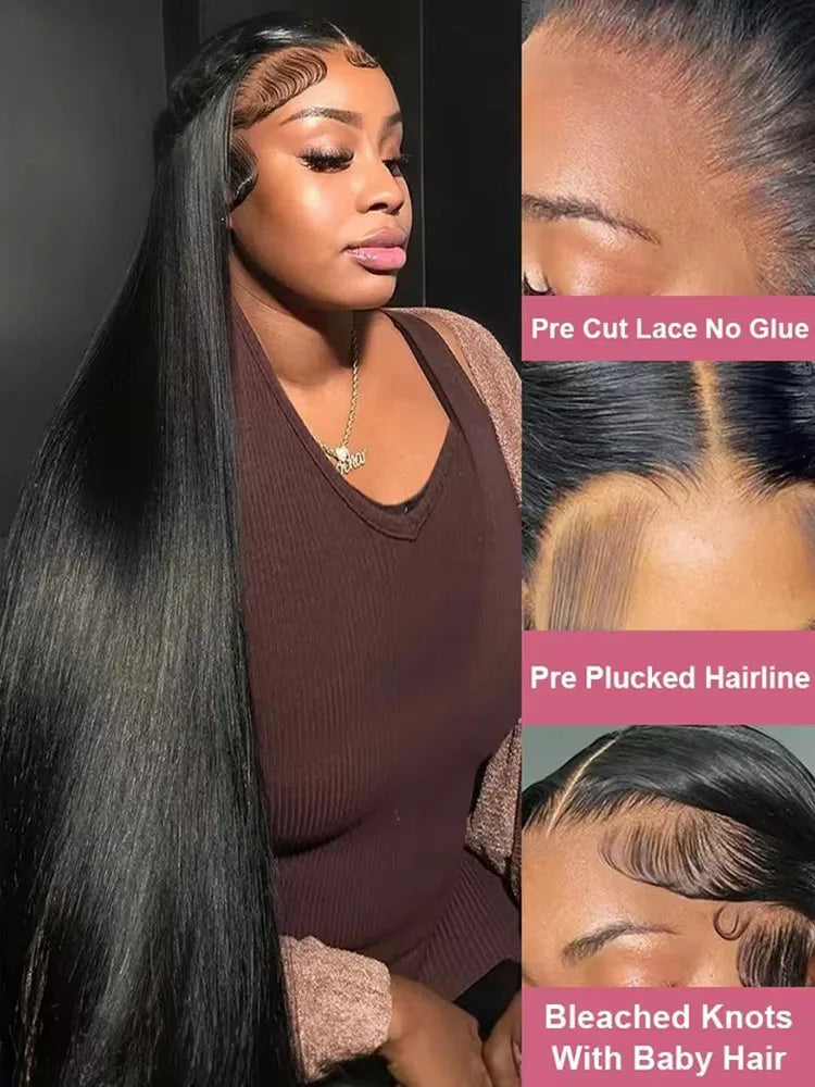 40 44 Inch Straight 100% Brazilian Human Hair Wigs 250 Density Bone Straight 13x4 13x6 HD Transparent Lace Front Wigs For Women