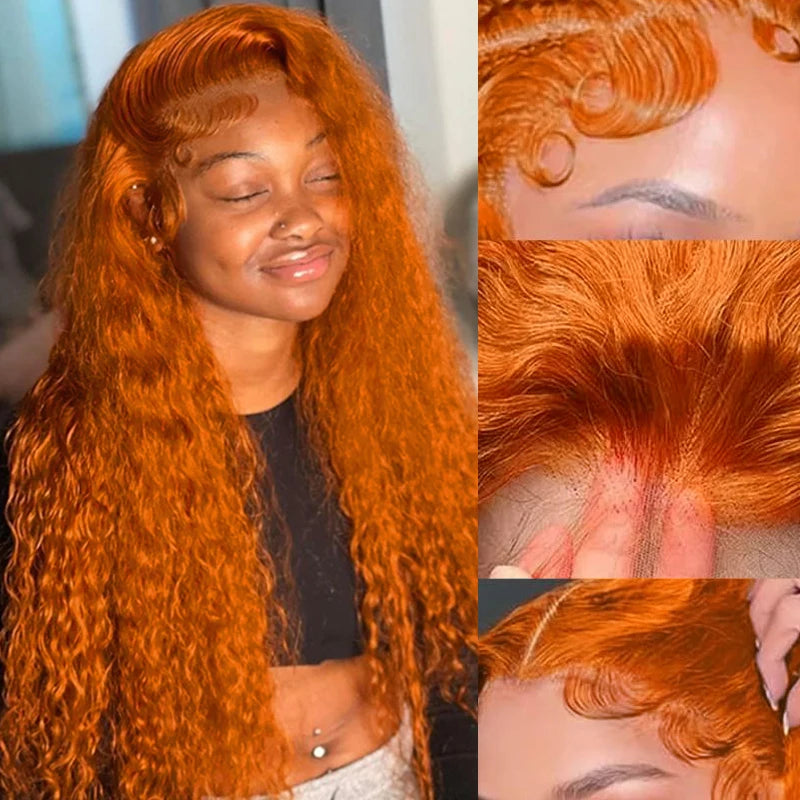 KLAMAN Ginger Orange Water Wave Wig #350 | 13x4 & 13x6 Transparent Lace | Deep Curly Human Hair