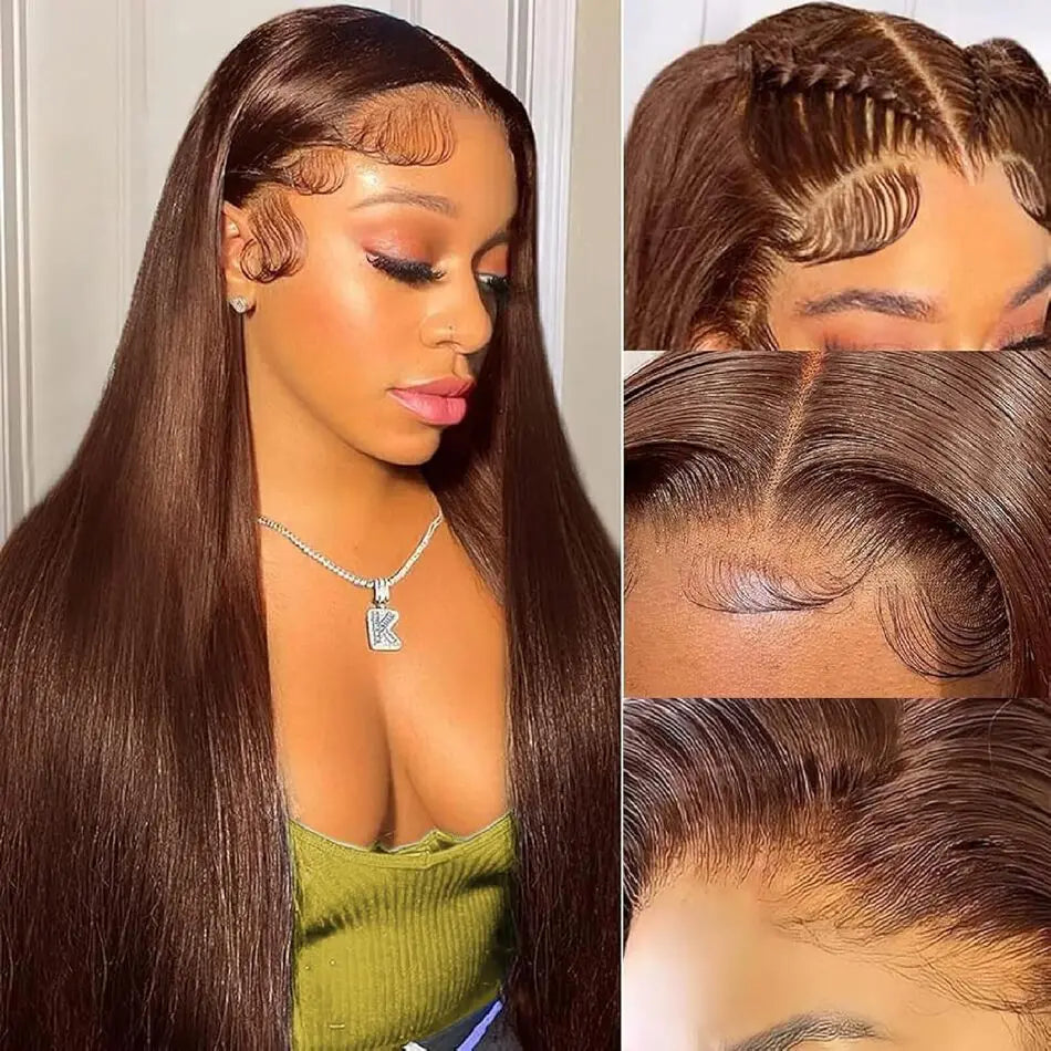 KLAMAN Chocolate Brown Bone Straight Wig | 30" 200% Density 13x6 HD Lace Front | Human Hair
