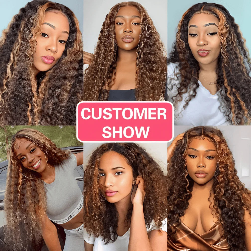 KLAMAN Highlight Deep Wave Wig | 13x4 & 13x6 HD Lace | Honey Blonde Ombre Brazilian Human Hair