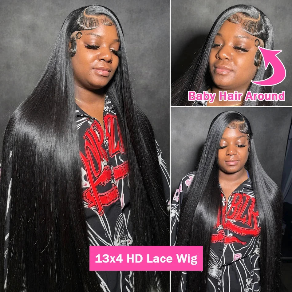 KLAMAN Bone Straight Wig | 38-40" Malaysia Human Hair | 13x4 & 13x6 HD Lace Front | 260% Density