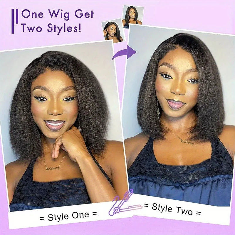 KLAMAN Yaki Straight Wig | 13x4 HD Lace & 5x5 No-Glue | Short Natural Human Hair