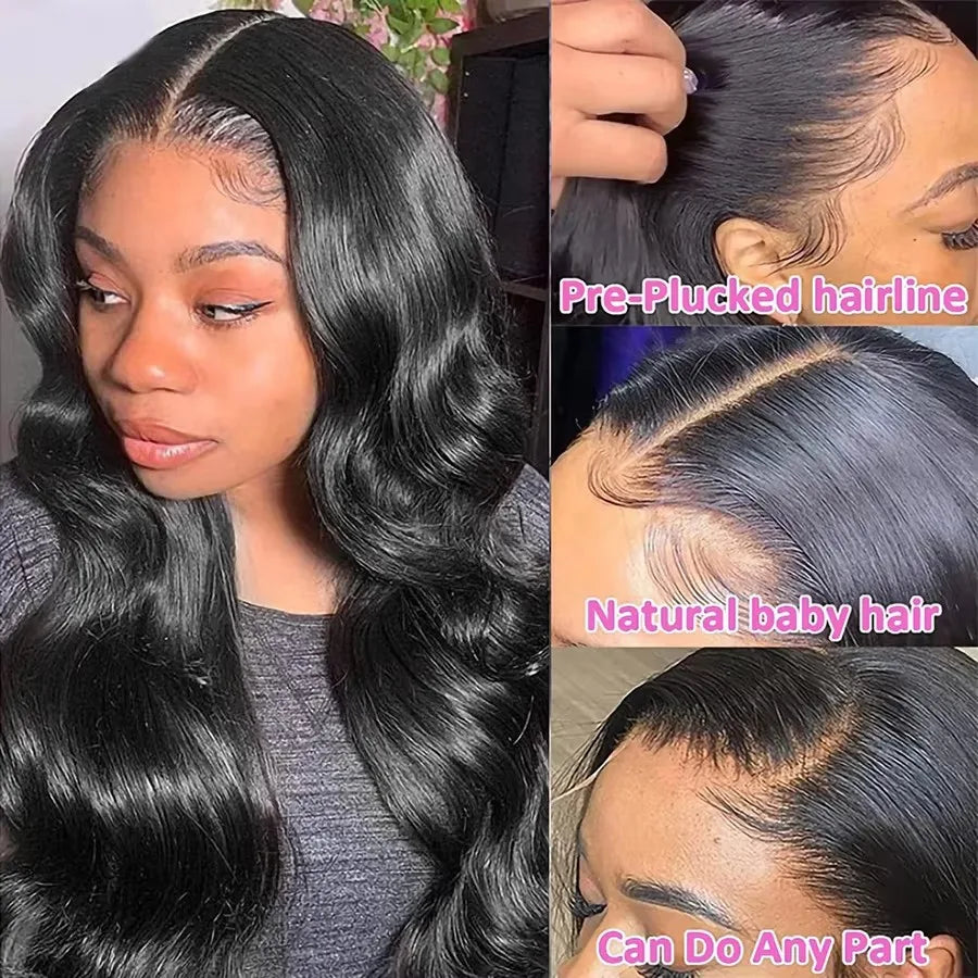 KLAMAN Natural Black Body Wave Wig | 13x4 HD Transparent Lace | 180% Density Brazilian Human Hair