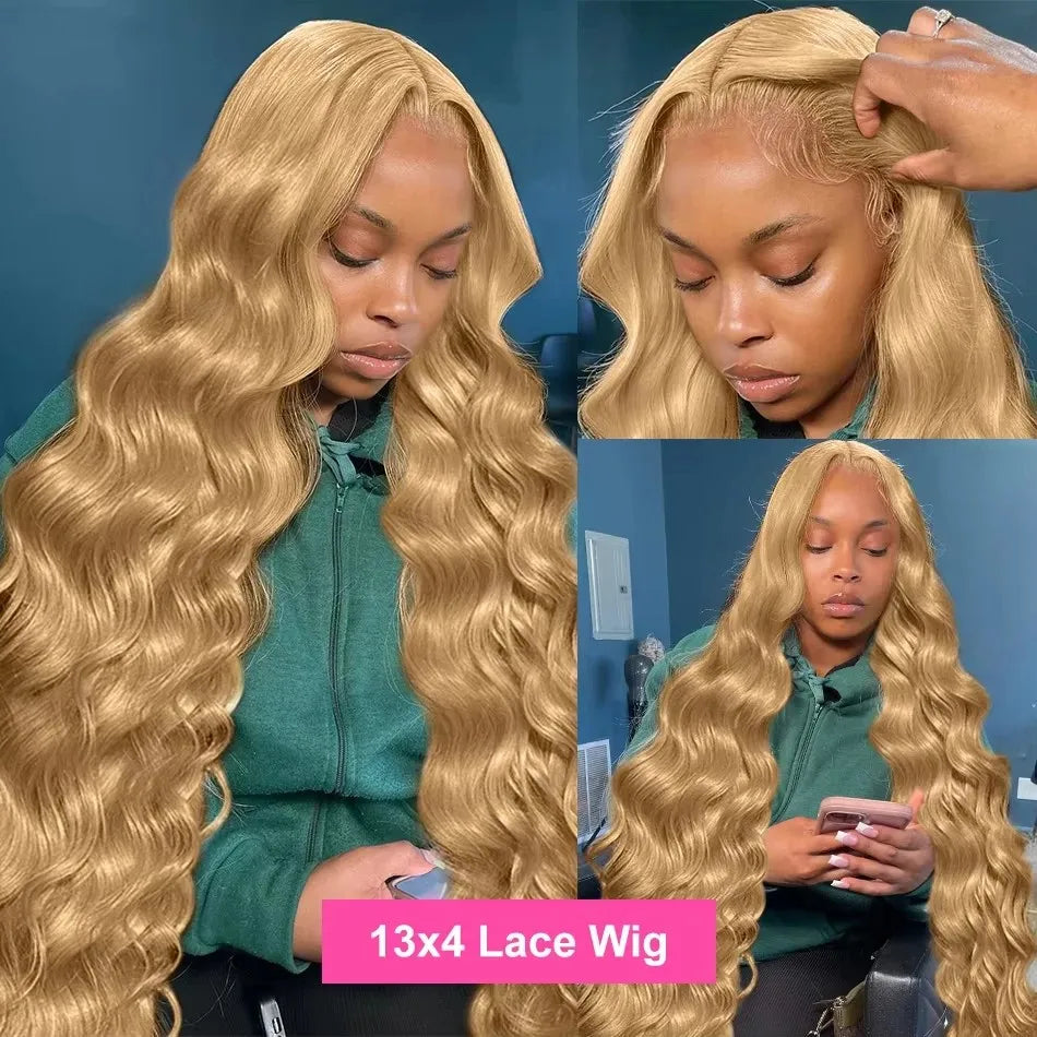 Body Wave Human Hair Wigs 27 Honey Blonde 13X6 Hd Lace Frontal Wig 100% Human Hair 250 Density Colored Preplucked Brazilian Wigs