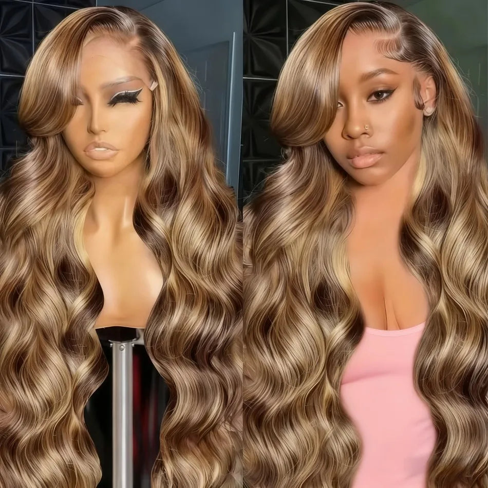 KLAMAN Highlight Ombre Body Wave Wig | 38" 250% Density 13x6 HD Lace | #427 Human Hair