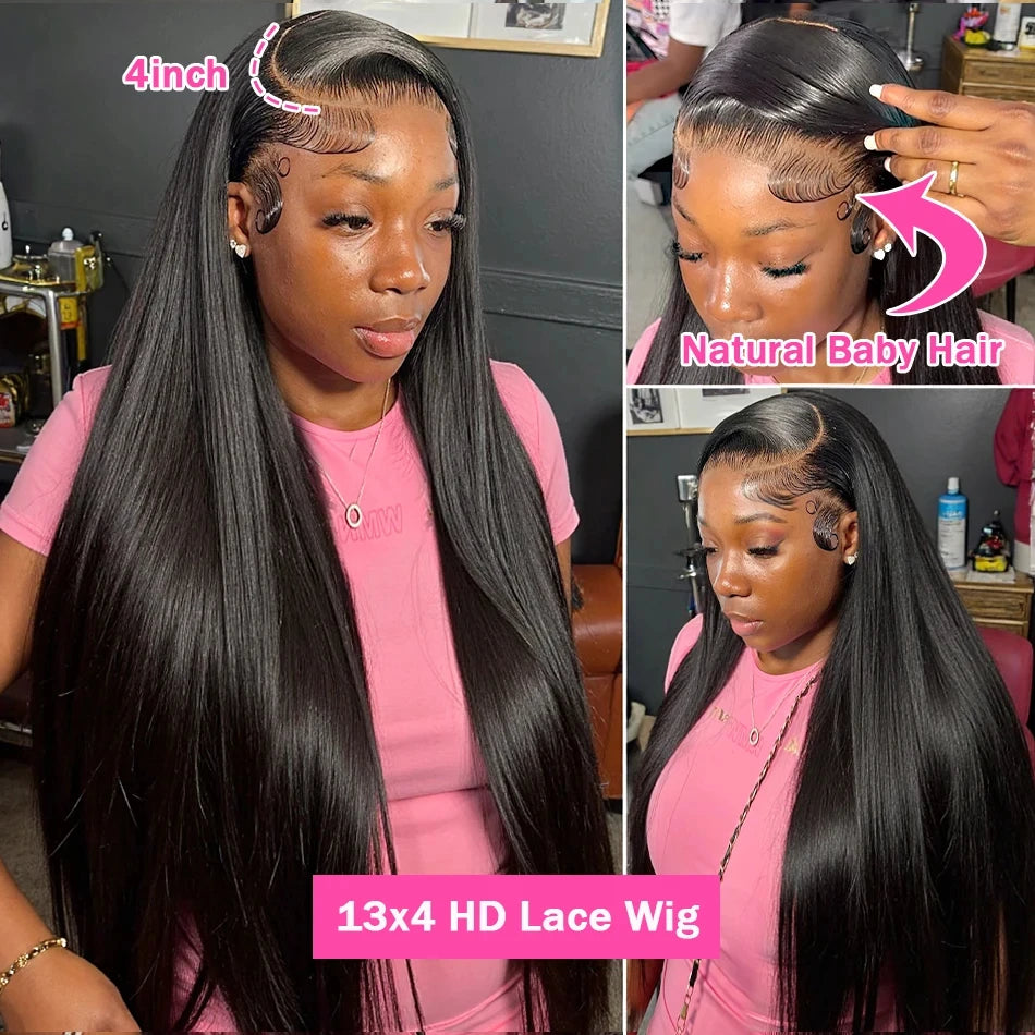 KLAMAN Bone Straight Wig | 40" 220% Density 13x4 Transparent Lace Front | Brazilian Human Hair