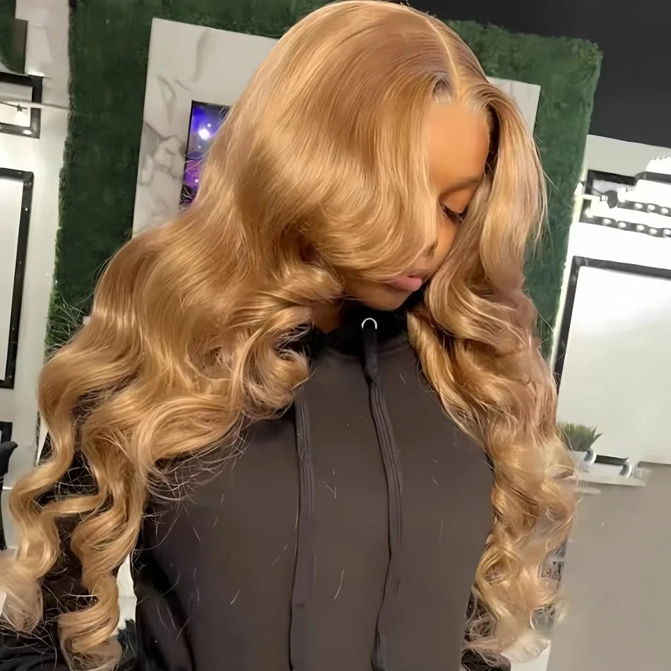 Body Wave Human Hair Wigs 27 Honey Blonde 13X6 Hd Lace Frontal Wig 100% Human Hair 250 Density Colored Preplucked Brazilian Wigs