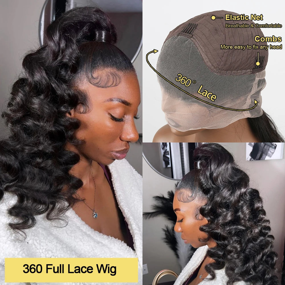 KLAMAN Loose Deep Wave Wig | 13x6 & 360 HD Lace | 220% Density Brazilian Human Hair