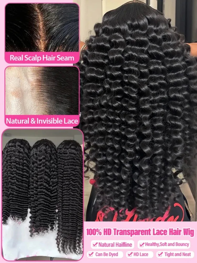 13x6 HD Lace Loose Deep Wave Frontal Wigs 250% Transparent 30 40 Inch 13x4 Deep Water Wave Curly Lace Front Human Hair Wigs