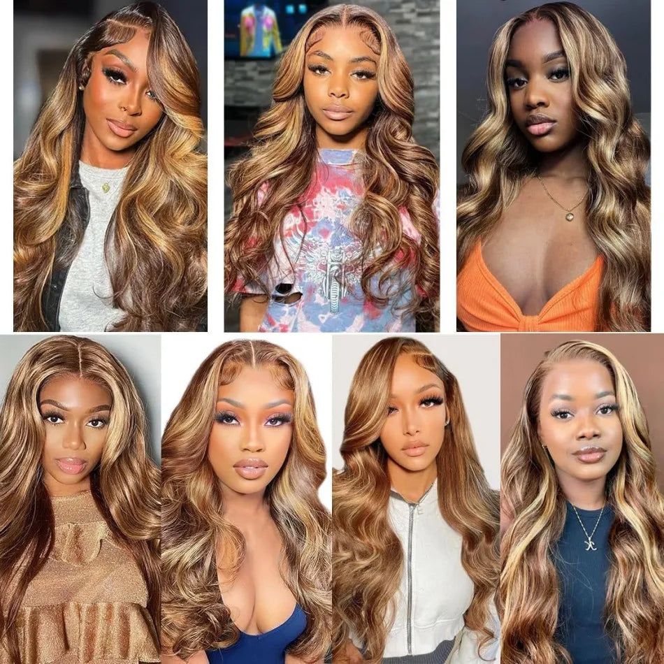 KLAMAN Highlight Ombre Body Wave Wig | 38" 250% Density 13x6 HD Lace | #427 Human Hair