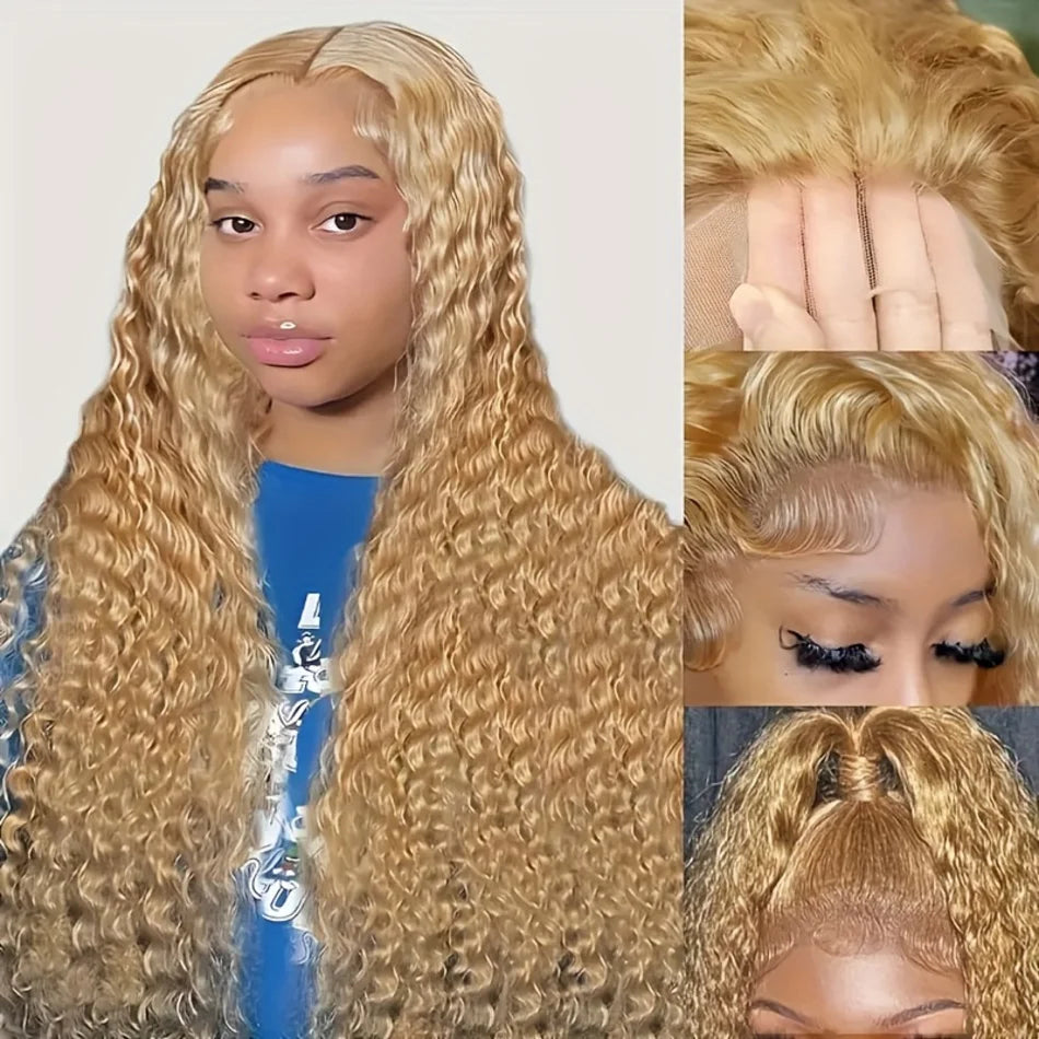 KLAMAN Honey Blonde Deep Wave Wig #27 | 30" Curly HD Lace Front | 200% Density