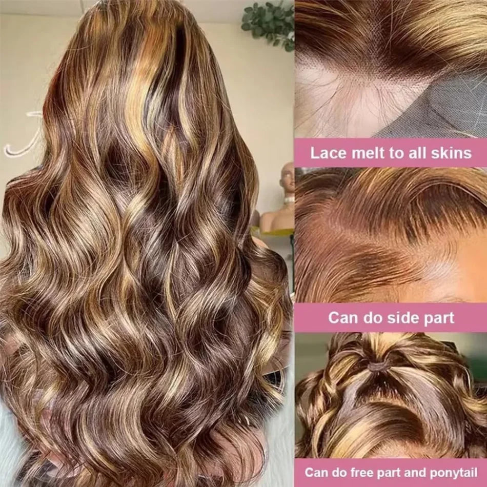 KLAMAN Highlight Ombre Body Wave Wig | 38" 250% Density 13x6 HD Lace | #427 Human Hair