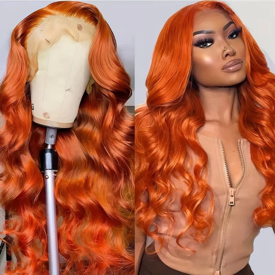 250% Density Ginger Orange 30 40 Inch Body Wave 13x6 HD Lace Front Wig Human Hair #350 Colored Wig Human Hair For Women
