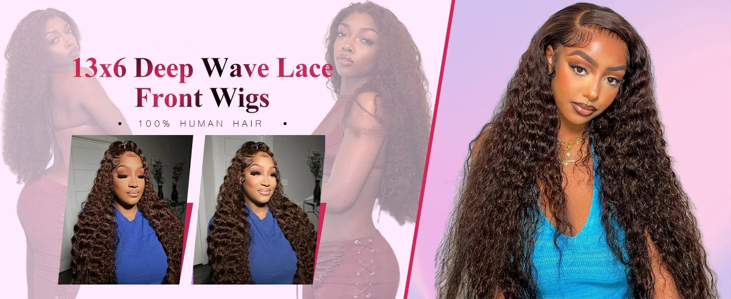 250 Density Chocolate Brown Curly Human Hair Wig 13X6 Hd Lace Front Wigs Pre Pluck Brazilian Brown 100% Deep Wave Human Hair wig