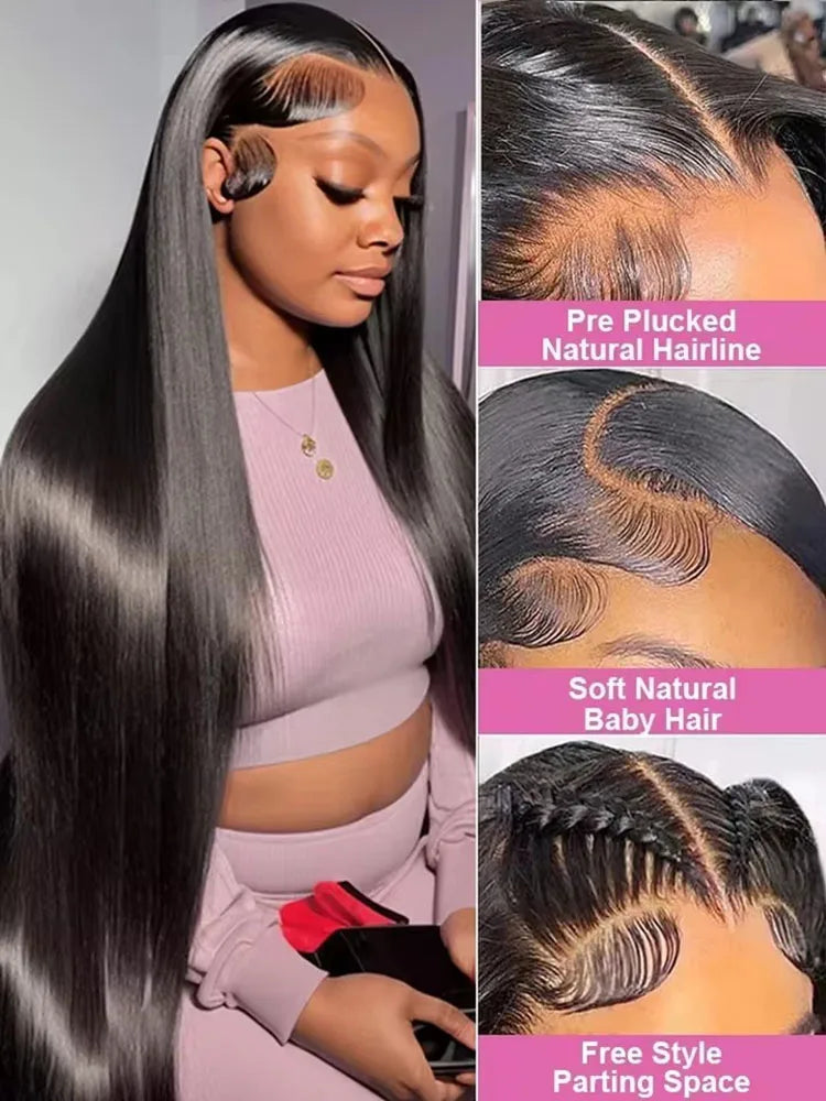 40 44 Inch Straight 100% Brazilian Human Hair Wigs 250 Density Bone Straight 13x4 13x6 HD Transparent Lace Front Wigs For Women