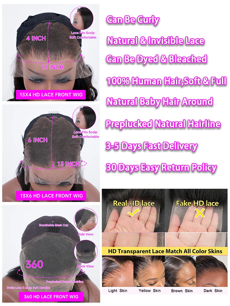 KLAMAN Bone Straight HD Lace Wig | 13x6 & 360 Lace | 250% Density Brazilian Human Hair