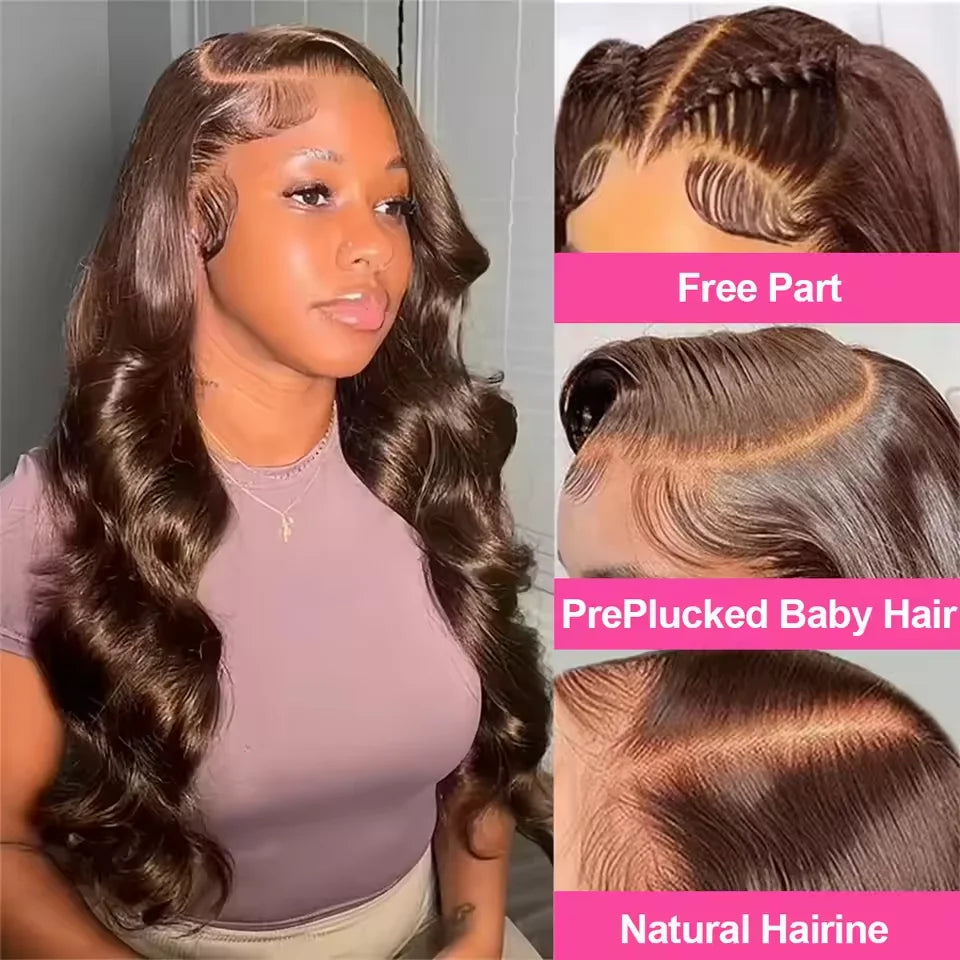 KLAMAN Chocolate Brown Body Wave Wig | 46" 13x4 & 13x6 HD Transparent Lace | Remy Human Hair