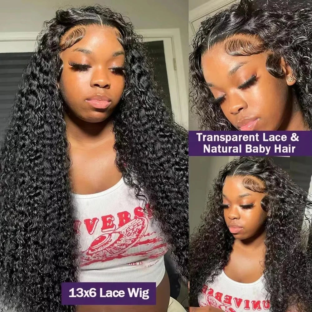 KLAMAN Natural Color Deep Wave Wig | 46" 13x6 HD Transparent Lace | Brazilian Human Hair