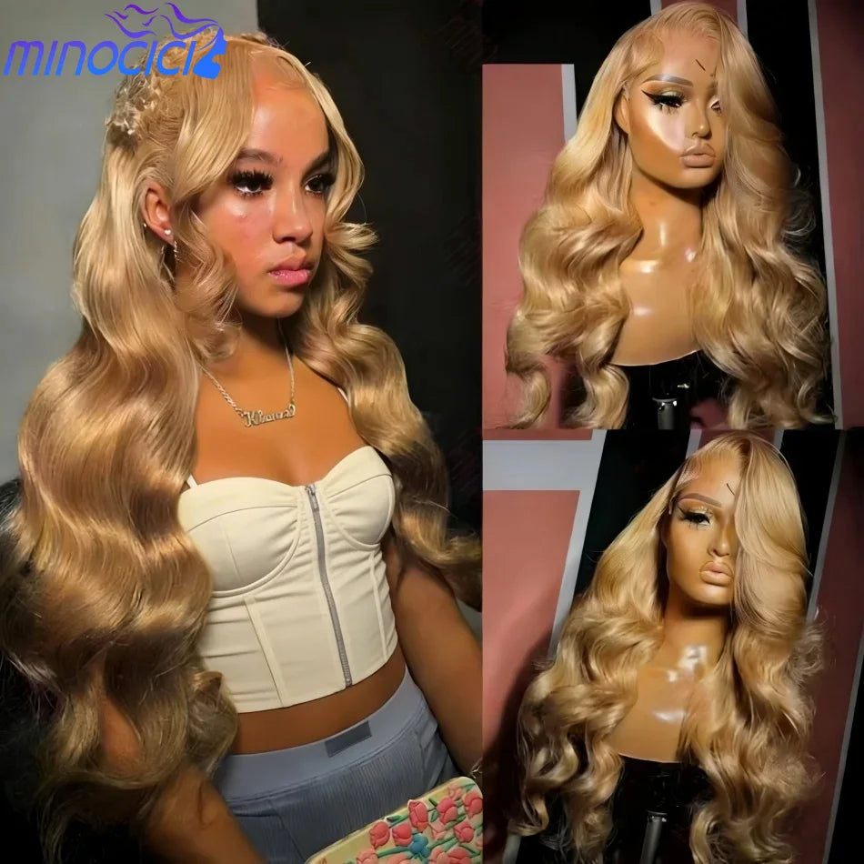 Body Wave Human Hair Wigs 27 Honey Blonde 13X6 Hd Lace Frontal Wig 100% Human Hair 250 Density Colored Preplucked Brazilian Wigs