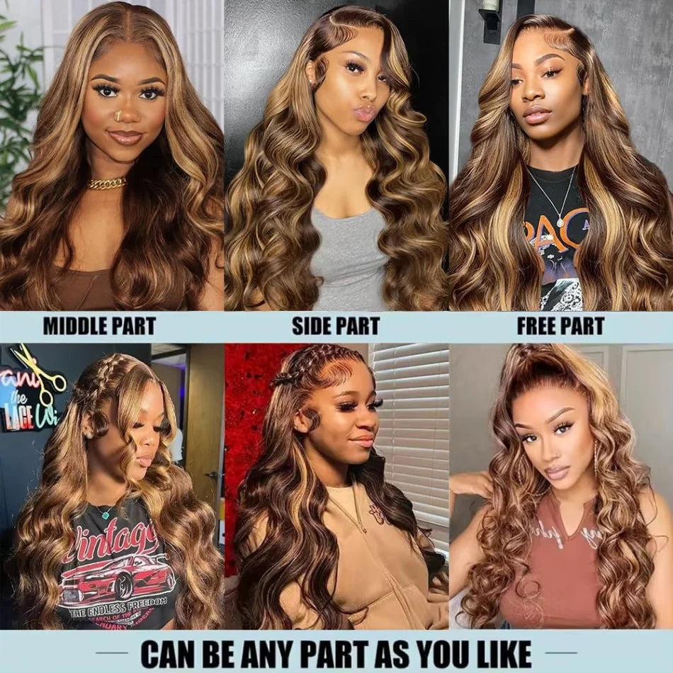 KLAMAN Highlight Ombre Body Wave Wig | 38" 250% Density 13x6 HD Lace | #427 Human Hair