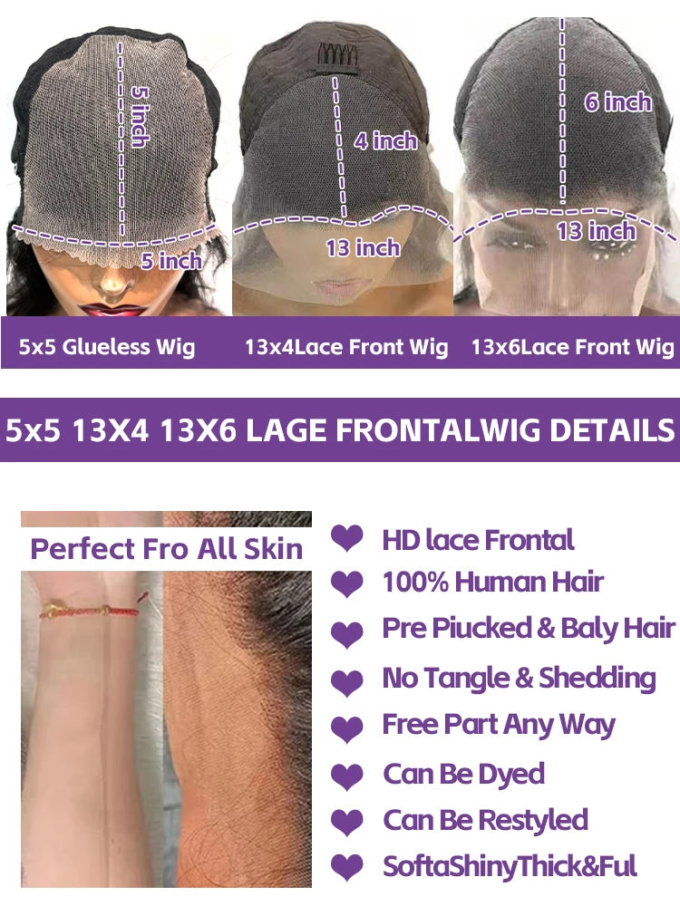 13x6 HD Lace Loose Deep Wave Frontal Wigs 250% Transparent 30 40 Inch 13x4 Deep Water Wave Curly Lace Front Human Hair Wigs