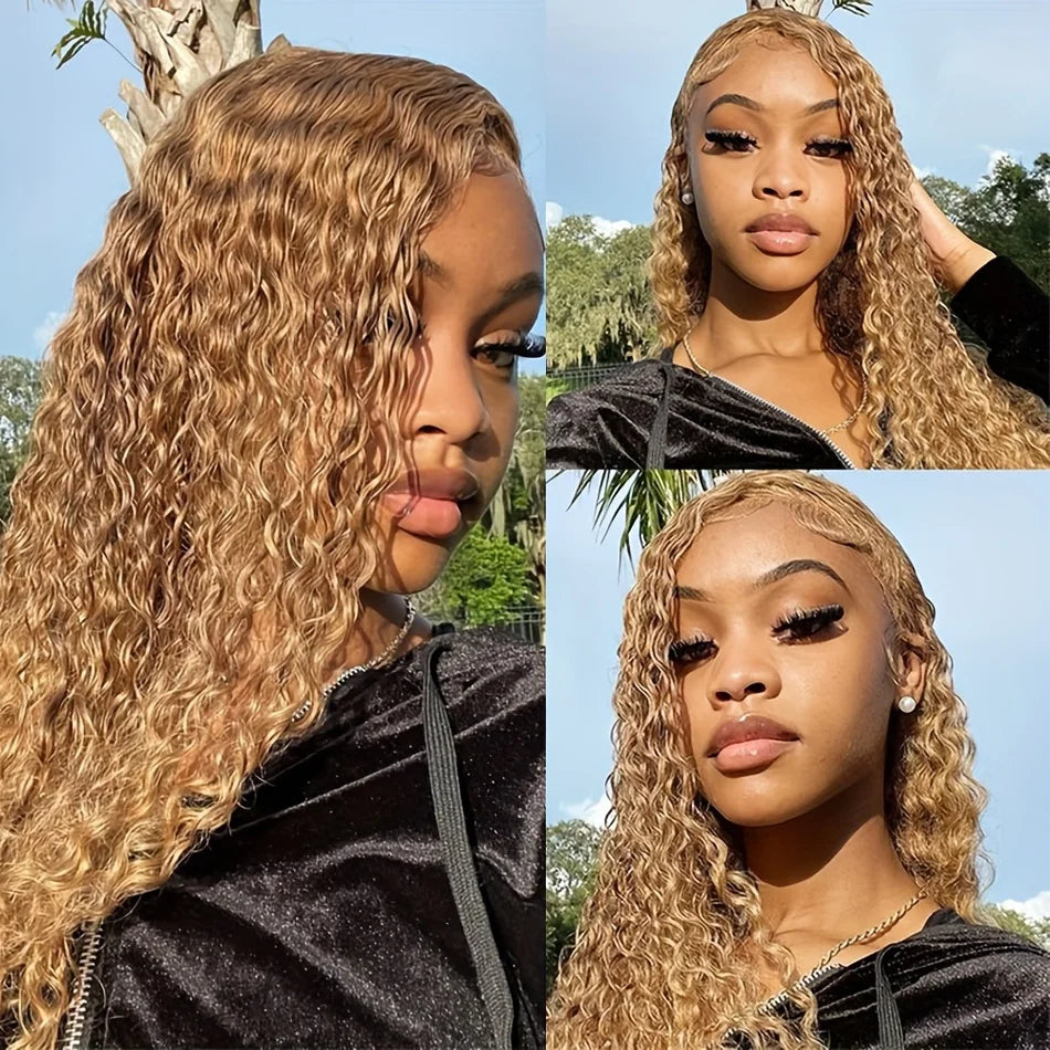 KLAMAN Honey Blonde Deep Wave Wig #27 | 30" 200% Density HD Lace Front | Brazilian Human Hair