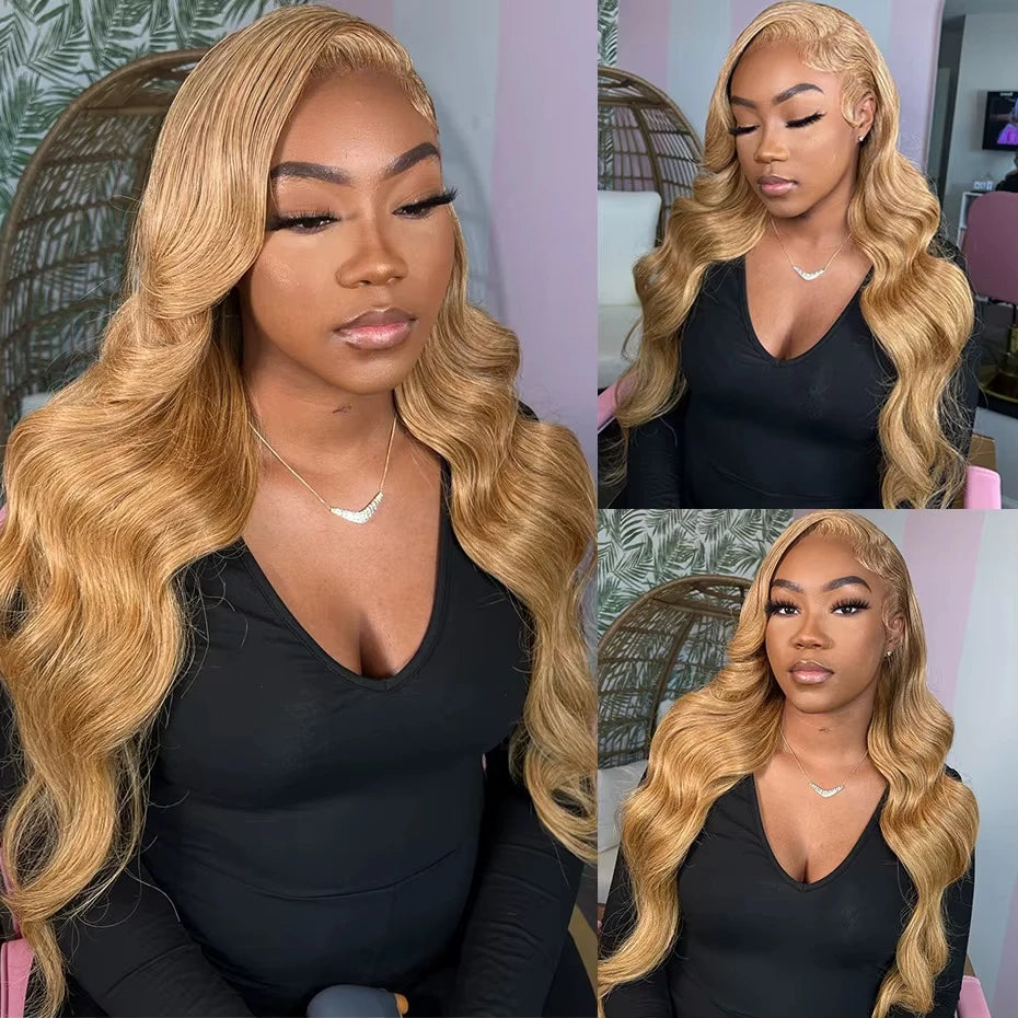 KLAMAN Honey Blonde Body Wave Wig #27 | 13x6 HD Lace Front | 210% Density Brazilian Human Hair