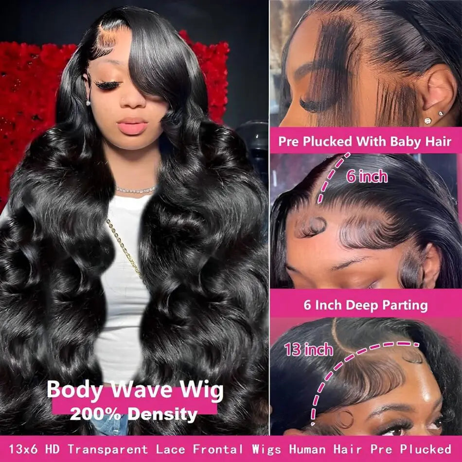 KLAMAN Natural Black Body Wave Wig | 13x4 & 13x6 HD Lace Front | Brazilian Human Hair