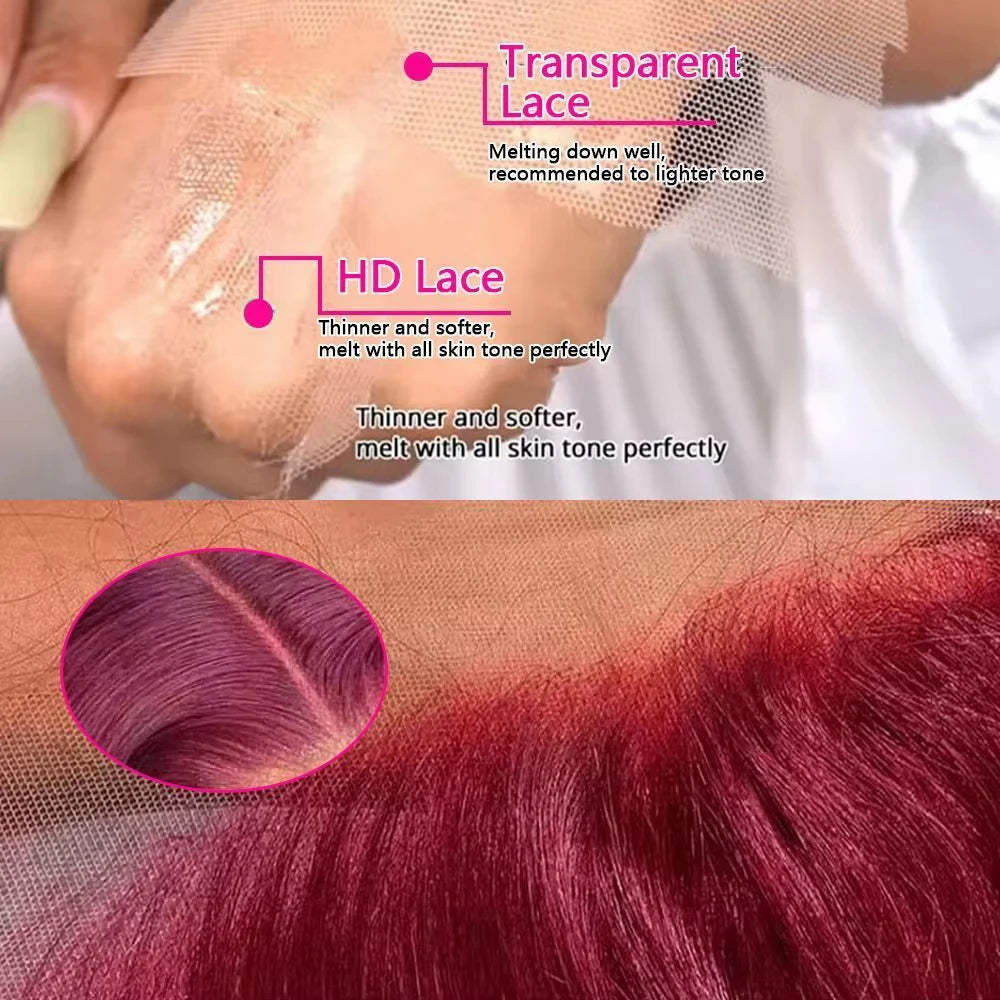 99j Burgundy 13x6 HD Lace Frontal Human Hair Wig 250 Density Body Wave 13x4 Lace Front Wigs Brazilian 100% Human Hair Wigs