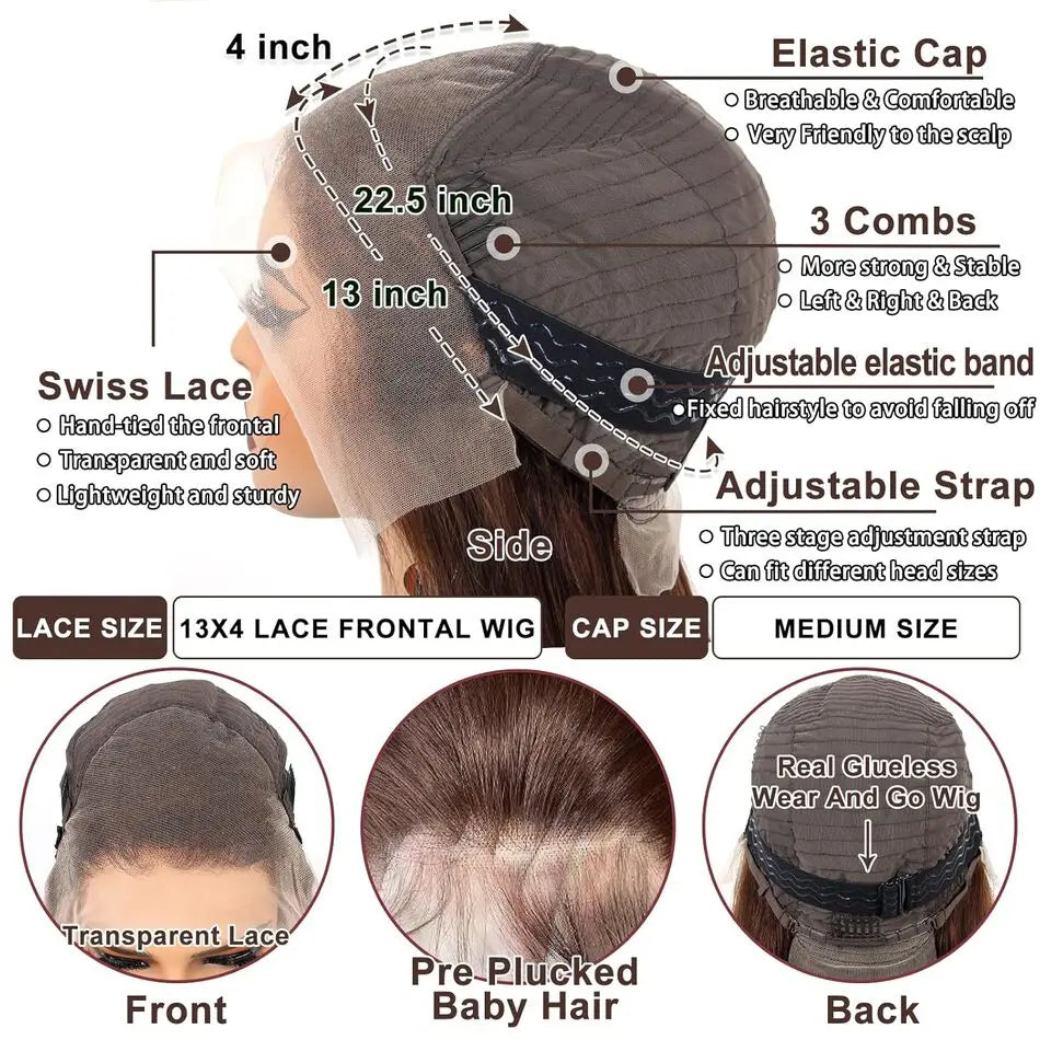 KLAMAN Chocolate Brown Bone Straight Wig | 30" 200% Density 13x6 HD Lace Front | Human Hair