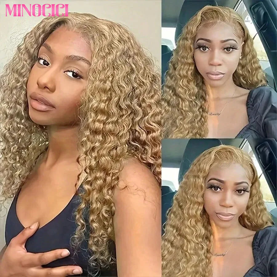 KLAMAN Honey Blonde Deep Wave Wig #27 | 30" Curly HD Lace Front | 200% Density