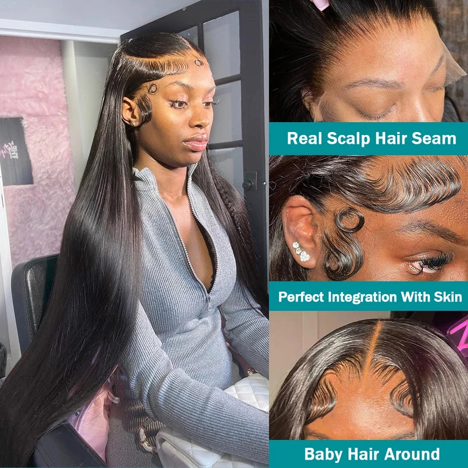 KLAMAN Bone Straight Wig | 40" 220% Density 13x4 Transparent Lace Front | Brazilian Human Hair