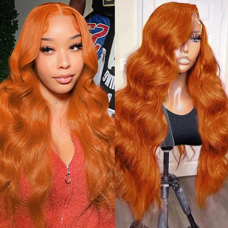 KLAMAN Ginger Orange Body Wave Wig | 13x6 HD Lace Front | 200% Density #350 Human Hair