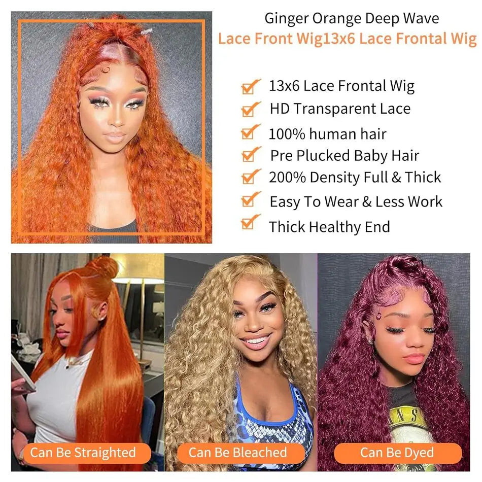 KLAMAN Ginger Deep Wave Wig #350 | 13x6 HD Lace Front | 200% Density Brazilian Hair