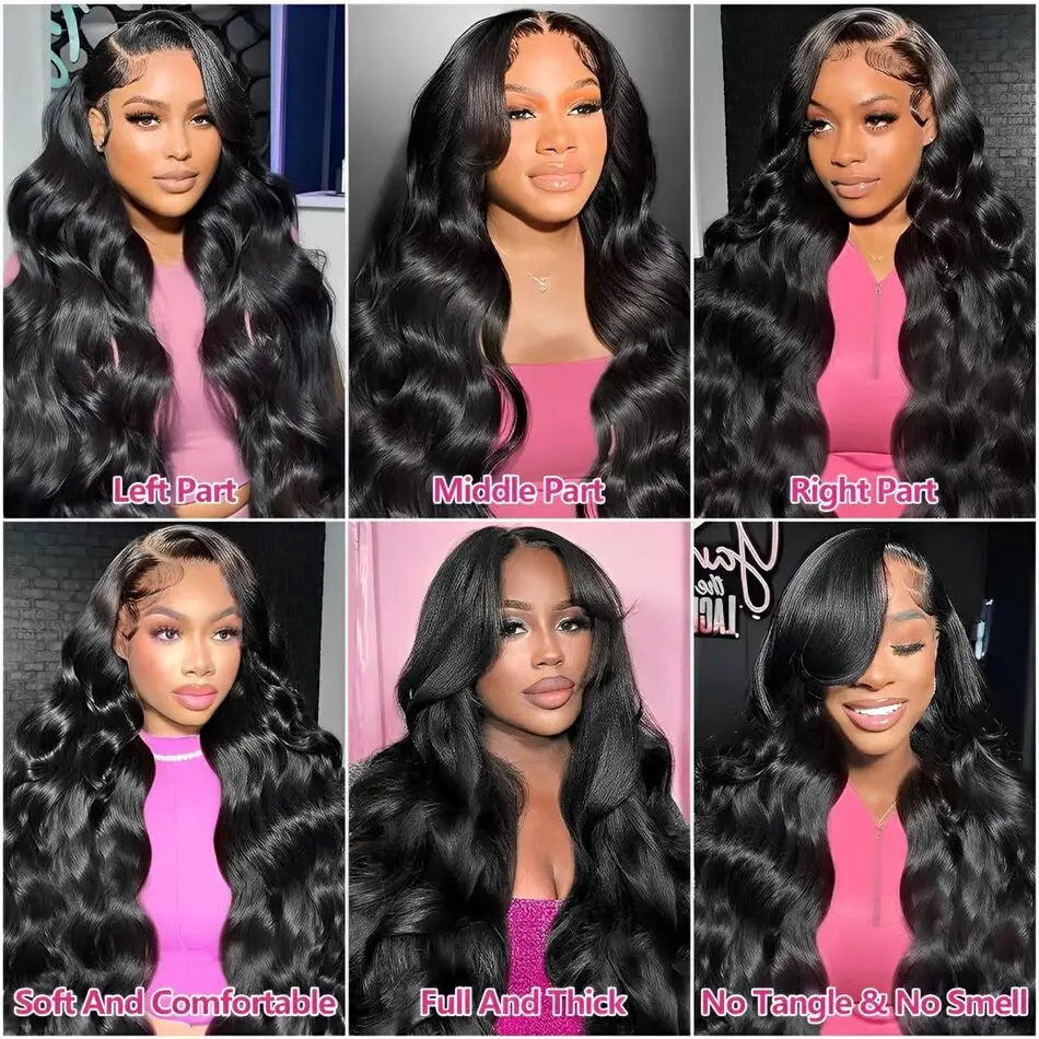 KLAMAN Natural Black Body Wave Wig | 13x4 & 13x6 HD Lace Front | Brazilian Human Hair