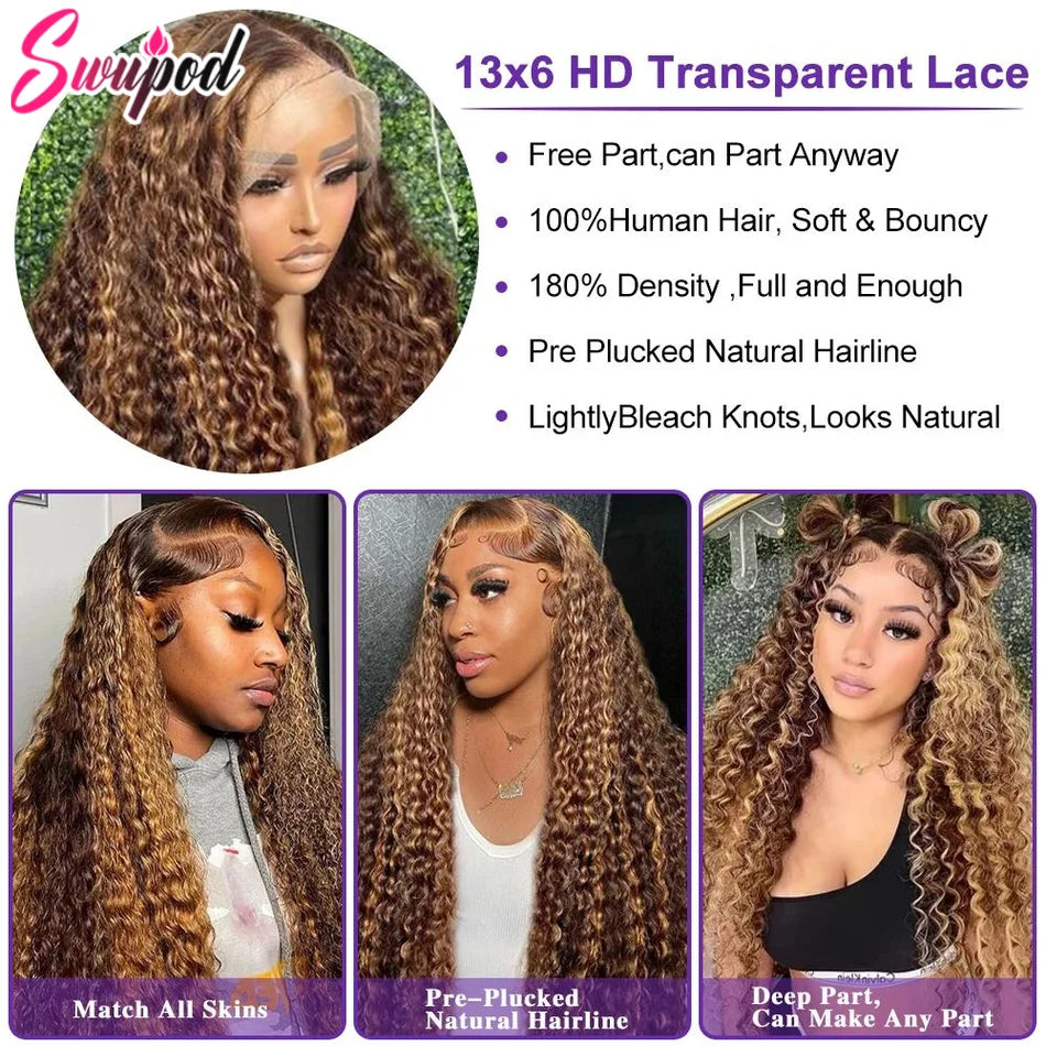 KLAMAN Highlight Deep Wave Wig | 13x4 & 13x6 HD Lace | Honey Blonde Ombre Brazilian Human Hair