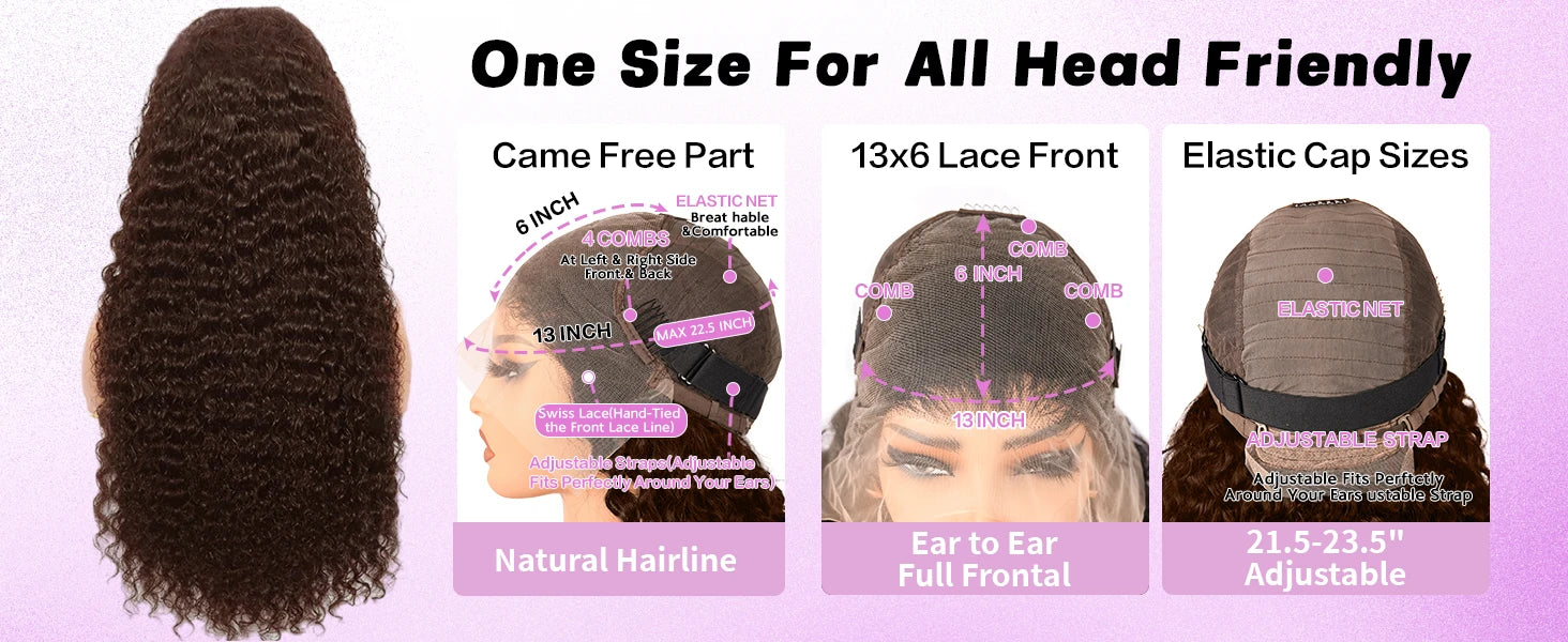 250 Density Chocolate Brown Curly Human Hair Wig 13X6 Hd Lace Front Wigs Pre Pluck Brazilian Brown 100% Deep Wave Human Hair wig