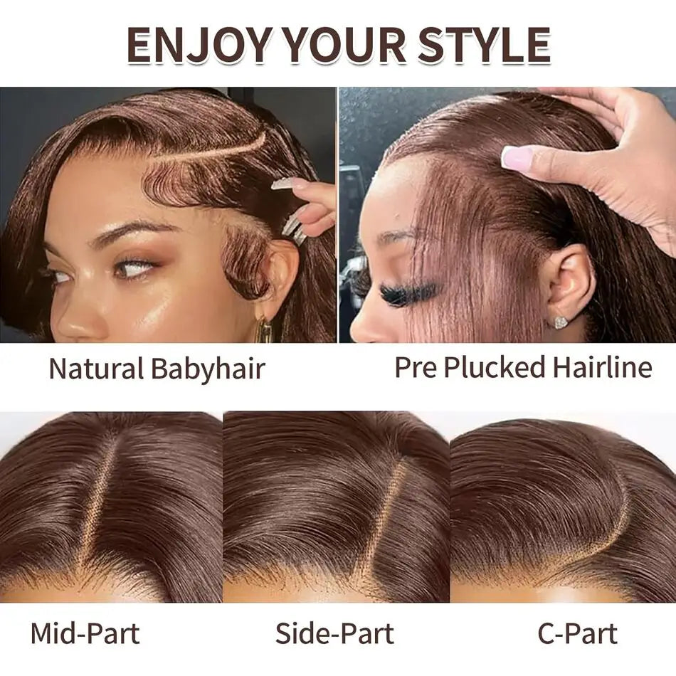 KLAMAN Chocolate Brown Bone Straight Wig | 30" 200% Density 13x6 HD Lace Front | Human Hair