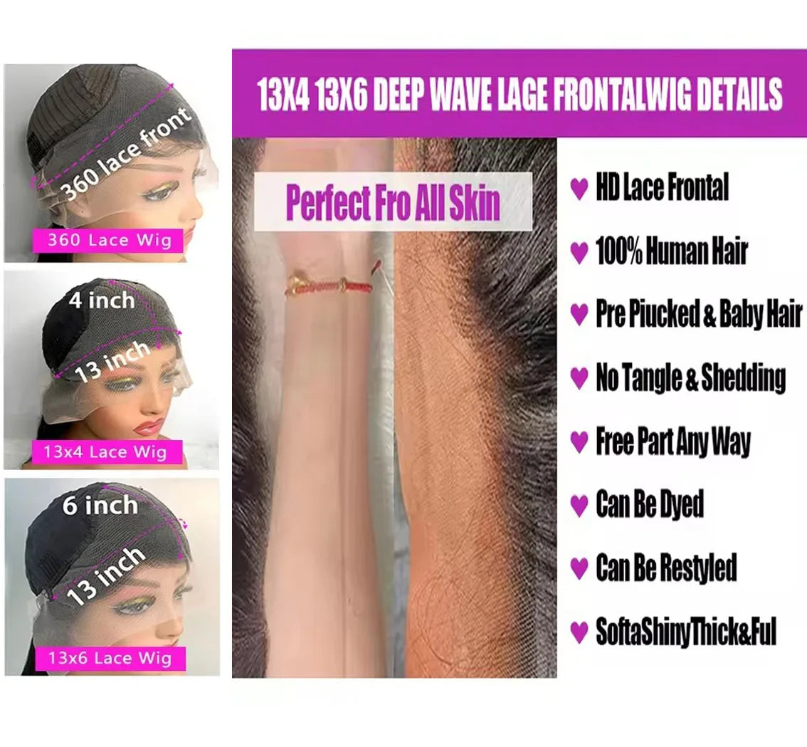 40 44 Inch Straight 100% Brazilian Human Hair Wigs 250 Density Bone Straight 13x4 13x6 HD Transparent Lace Front Wigs For Women
