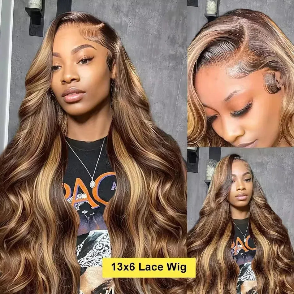 KLAMAN Highlight Ombre Body Wave Wig | 38" 250% Density 13x6 HD Lace | #427 Human Hair